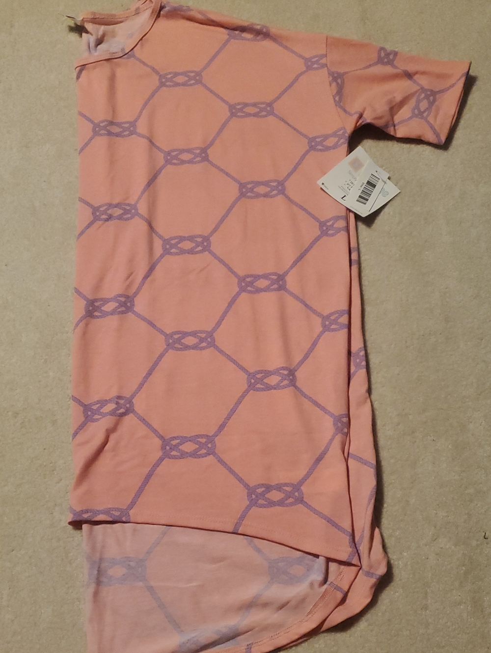 LuLaRoe Pink Short-Sleeve Top with Lavender Geometric Print